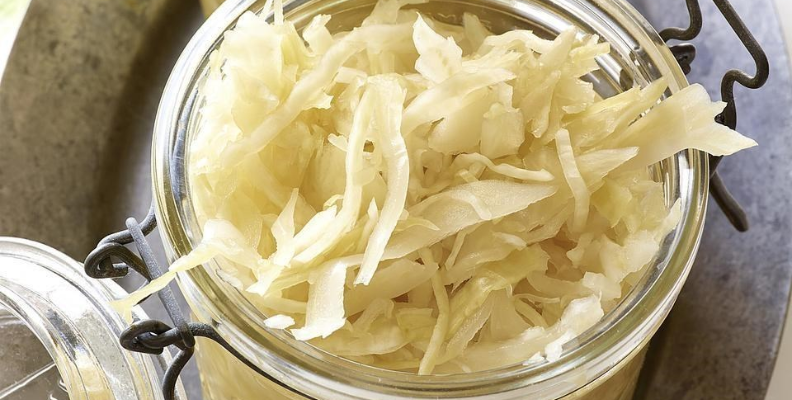 sauerkraut, fermented shredded cabbage